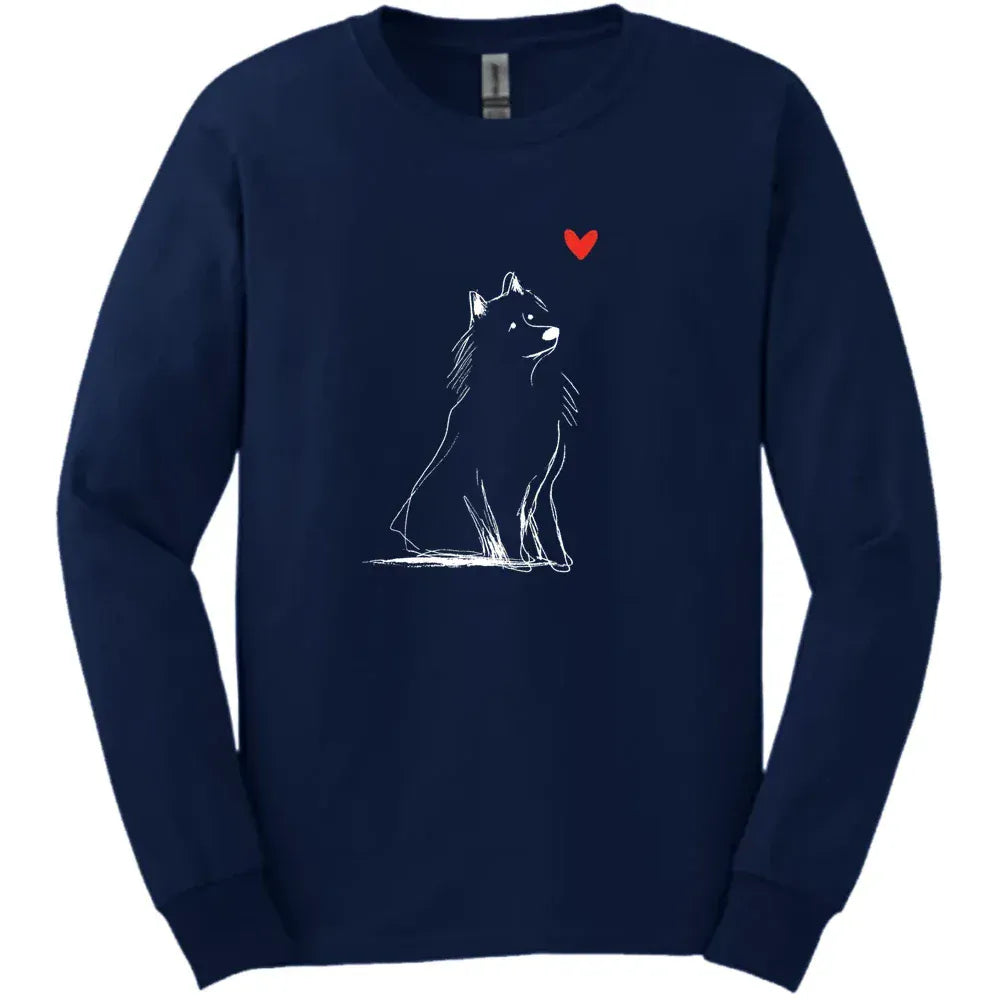 Samoyed - Sketch Dog Long Sleeve Tee - Navy