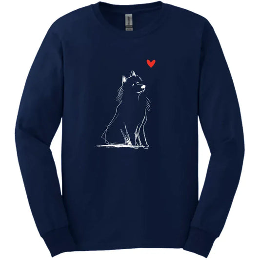 Samoyed - Sketch Dog Long Sleeve Tee - Navy