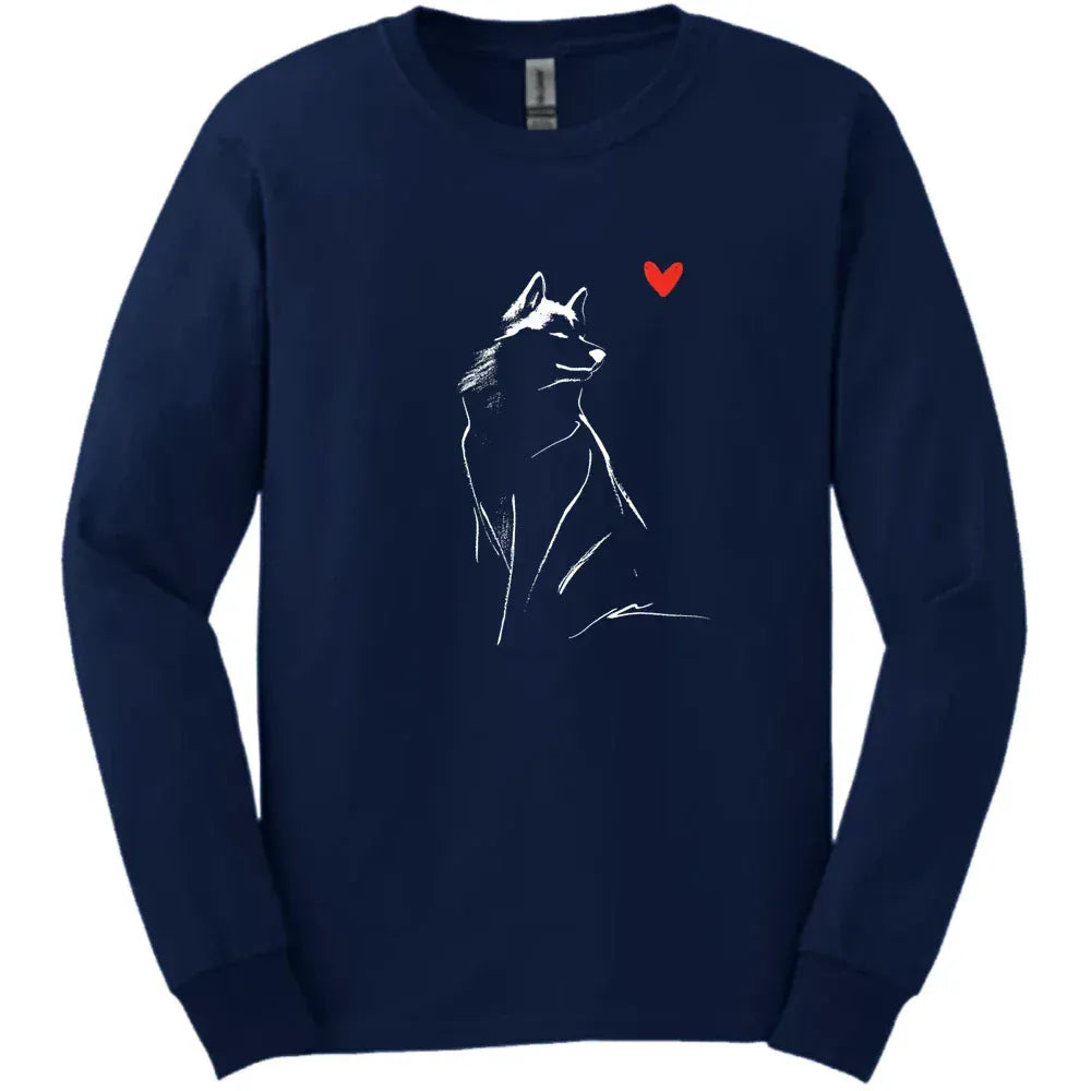 Siberian Husky - Sketch Dog Long Sleeve Tee - Navy