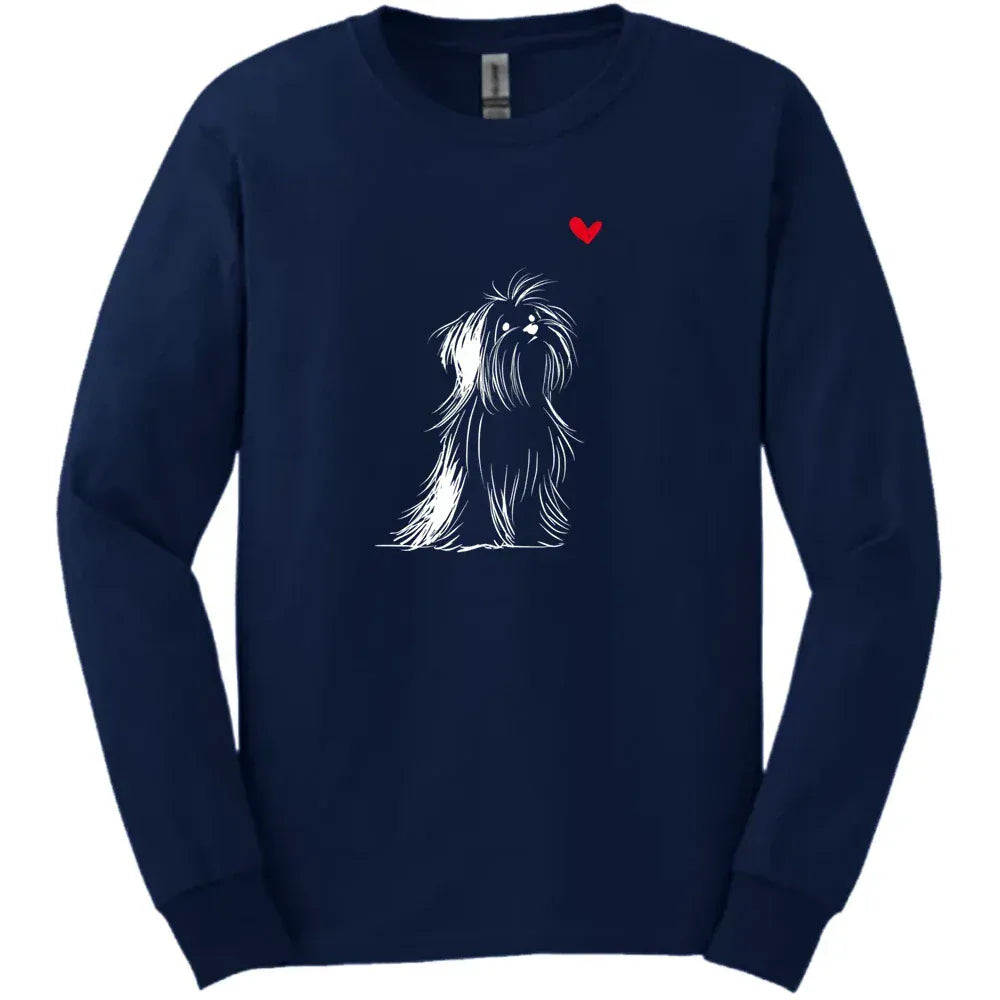 Shih Tzu - Sketch Dog Long Sleeve Tee - Navy