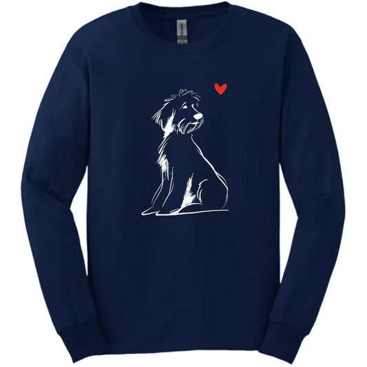 Portuguese Water Dog - Sketch Dog Long Sleeve Tee - Navy