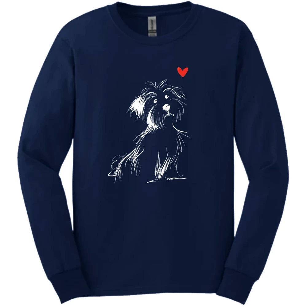 Havanese - Sketch Dog Long Sleeve Tee - Navy