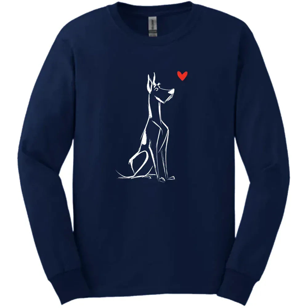 Great Dane - Sketch Dog Long Sleeve Tee - Navy