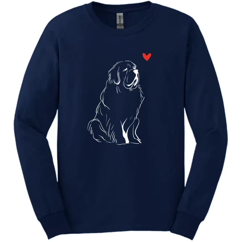 Newfoundland - Sketch Dog Long Sleeve Tee - Navy