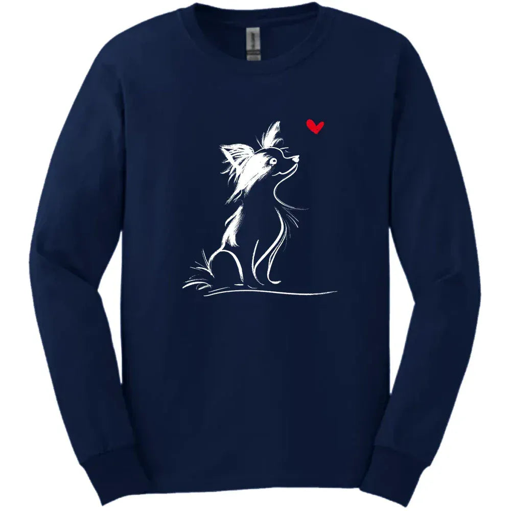 Papillon - Sketch Dog Long Sleeve Tee - Navy
