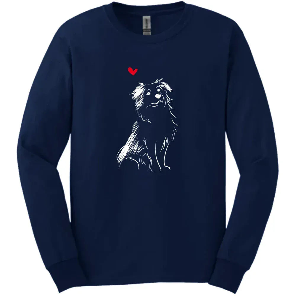 Miniature American Shepherd - Sketch Dog Long Sleeve Tee - Navy