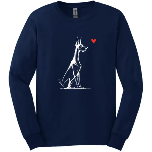 Doberman - Sketch Dog Long Sleeve Tee - Navy