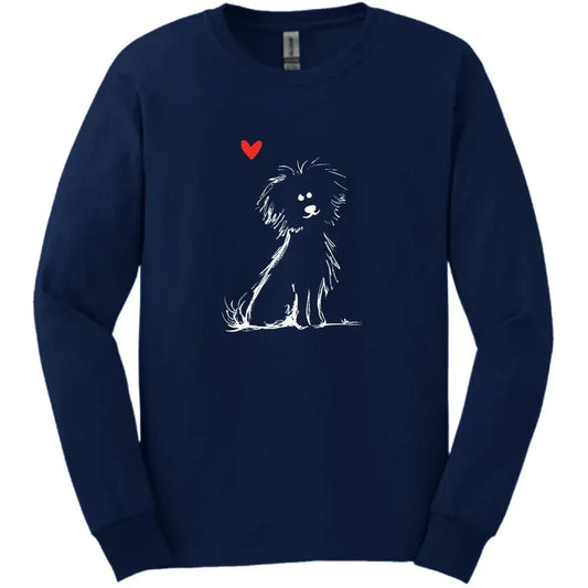 Bichon Frise - Sketch Dog Long Sleeve Tee - Navy