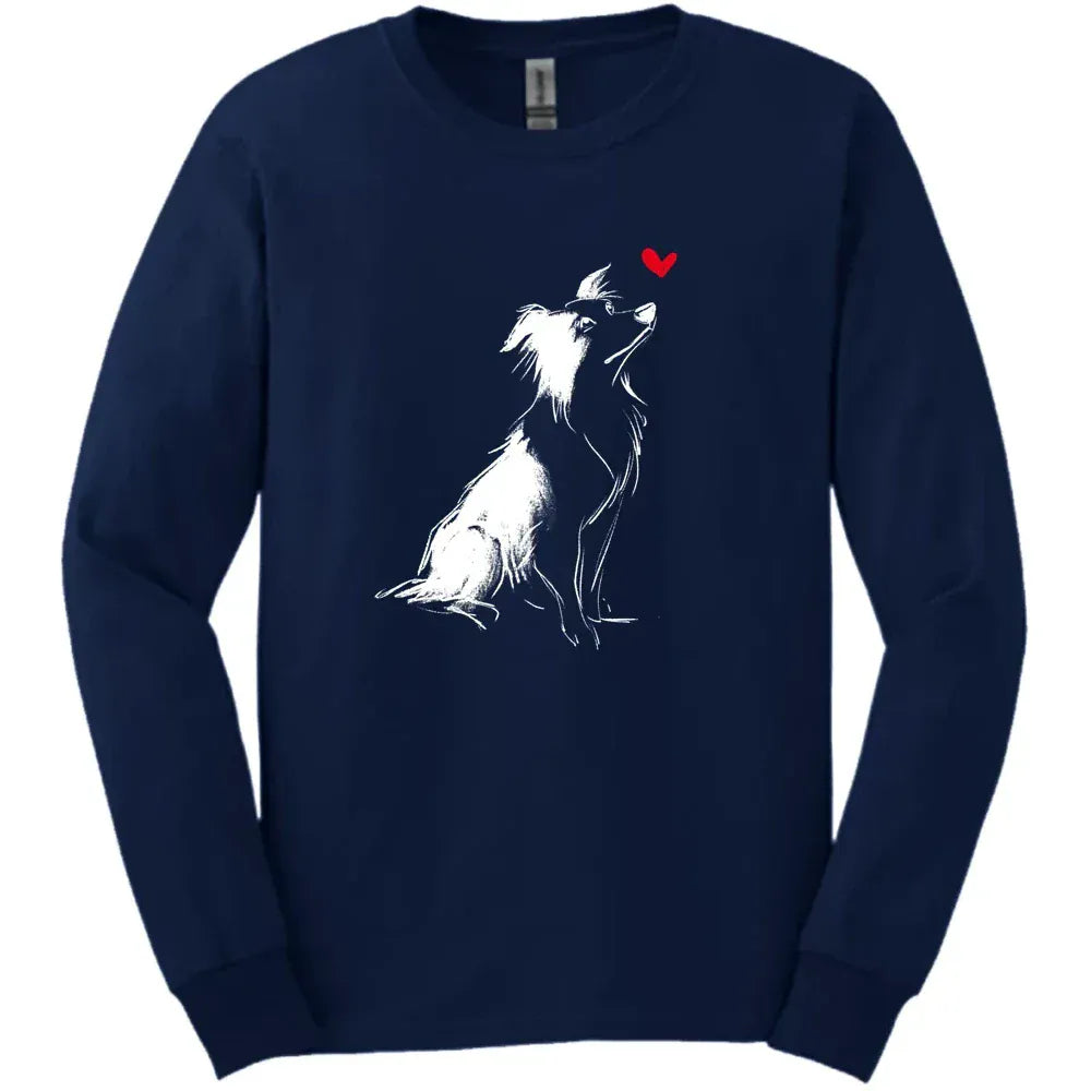Border Collie - Sketch Dog Long Sleeve Tee - Navy