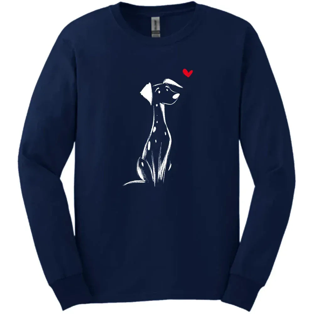 Dalmatian - Sketch Dog Long Sleeve Tee - Navy