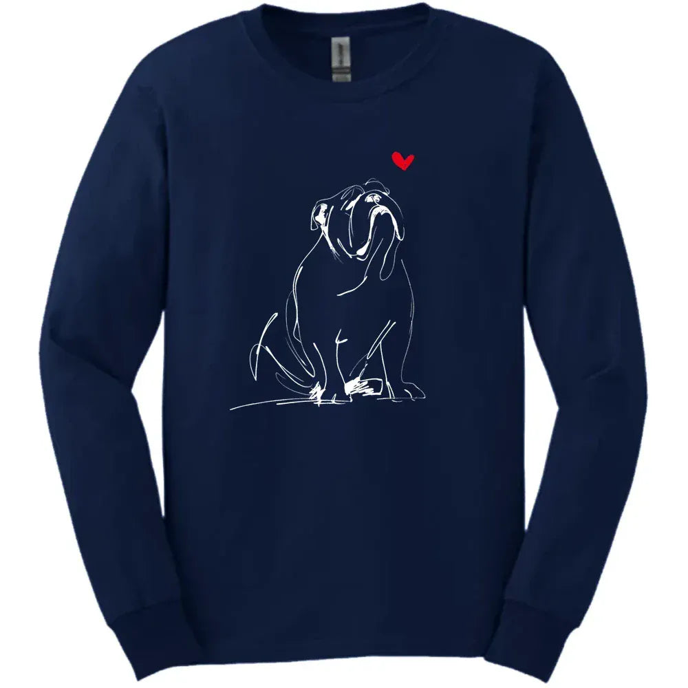 Bulldog - Sketch Dog Long Sleeve Tee - Navy