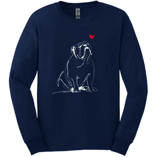 Bulldog - Sketch Dog Long Sleeve Tee - Navy