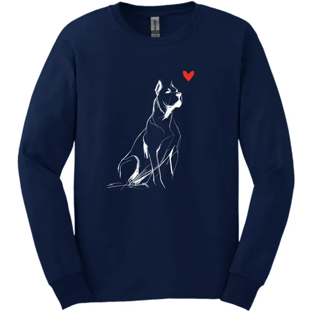 Cane Corso - Sketch Dog Long Sleeve Tee - Navy