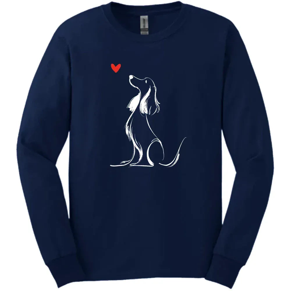 Cocker Spaniel - Sketch Dog Long Sleeve Tee - Navy