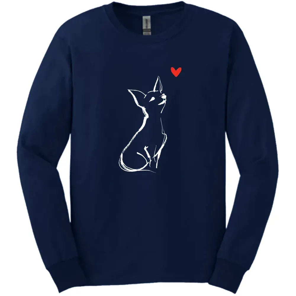 Chihuahua - Sketch Dog Long Sleeve Tee - Navy
