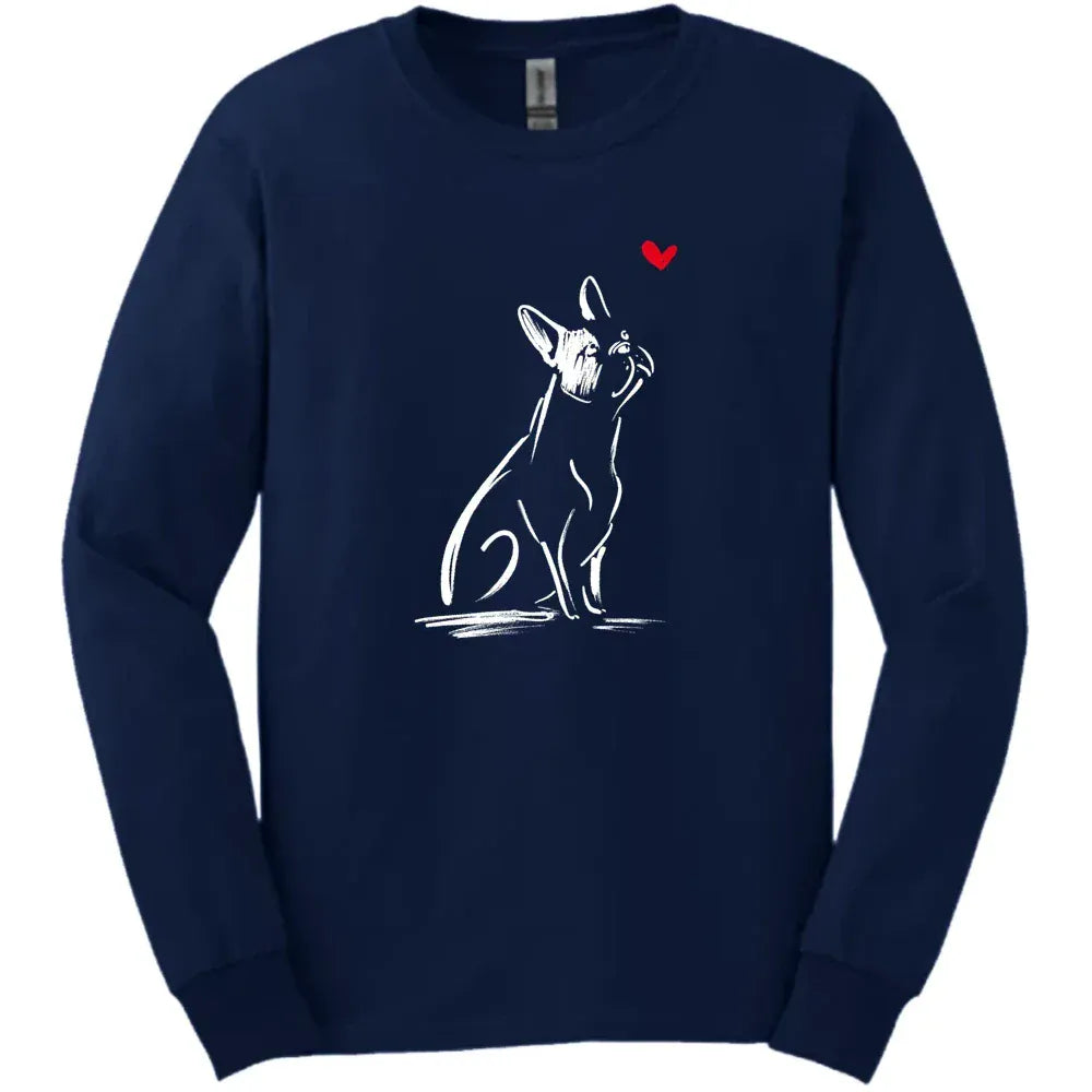 Boston Terrier - Sketch Dog Long Sleeve Tee - Navy