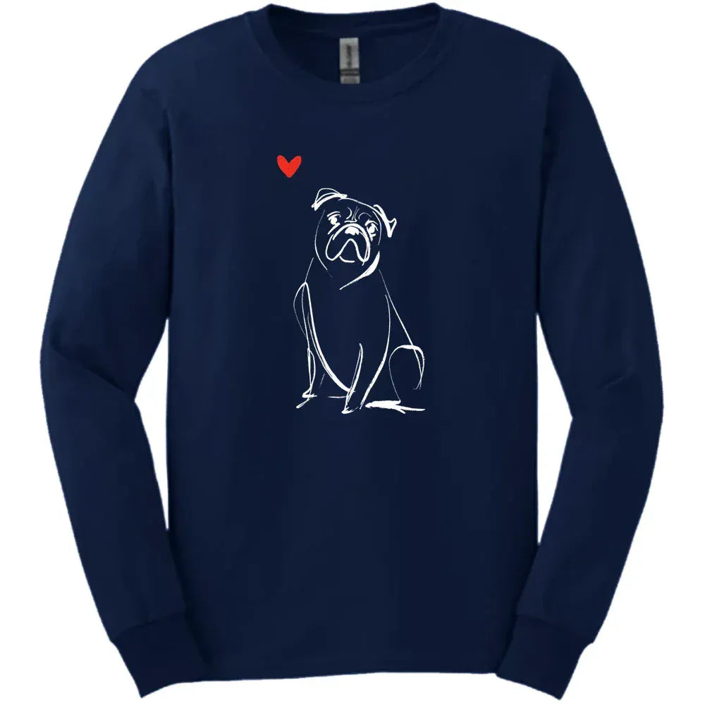 Boxer - Sketch Dog Long Sleeve Tee - Navy