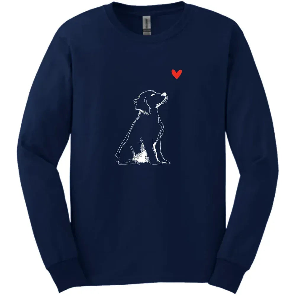 Brittany - Sketch Dog Long Sleeve Tee - Navy