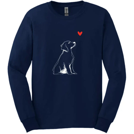 Brittany - Sketch Dog Long Sleeve Tee - Navy