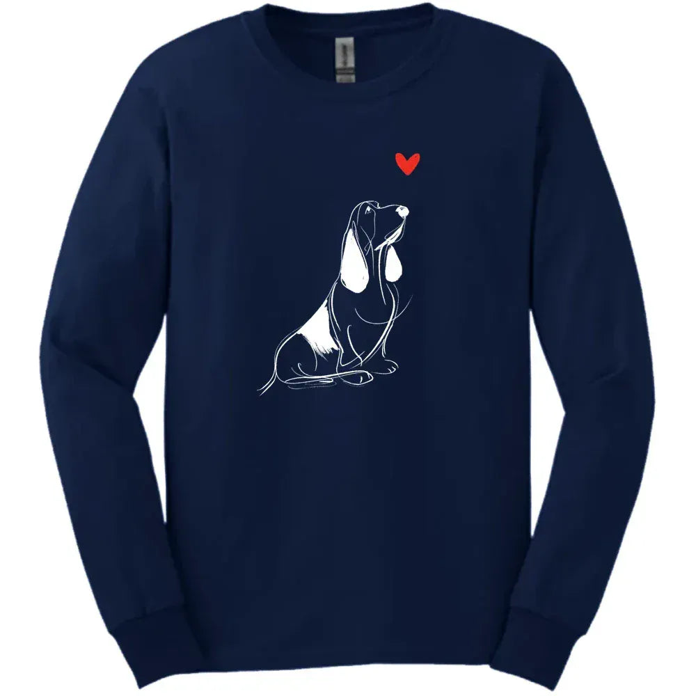 Basset Hound - Sketch Dog Long Sleeve Tee - Navy