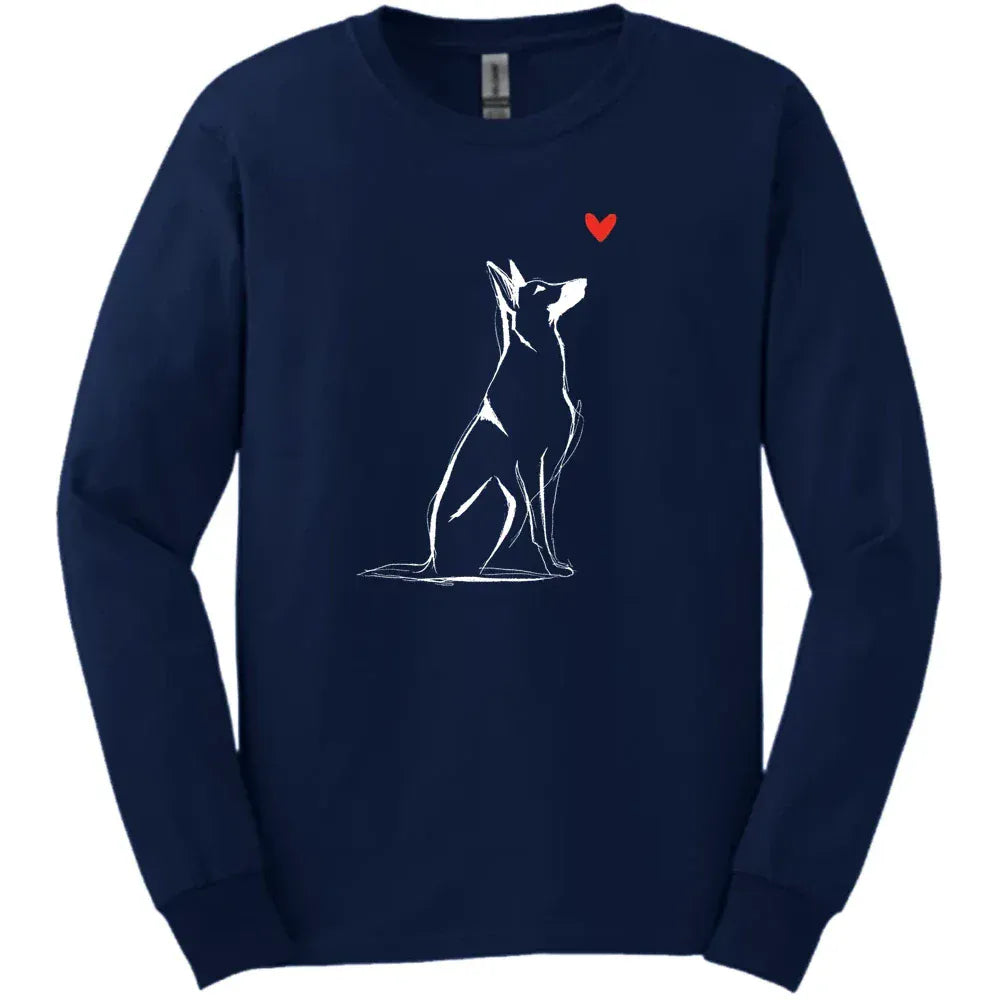 Beligian Malinois - Sketch Dog Long Sleeve Tee - Navy