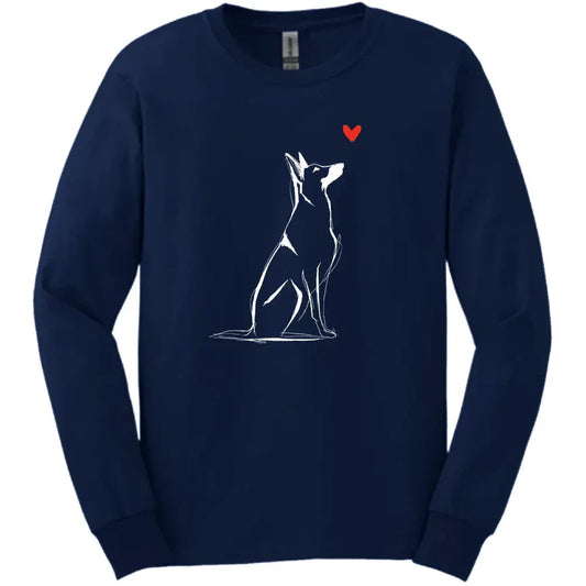 Beligian Malinois - Sketch Dog Long Sleeve Tee - Navy