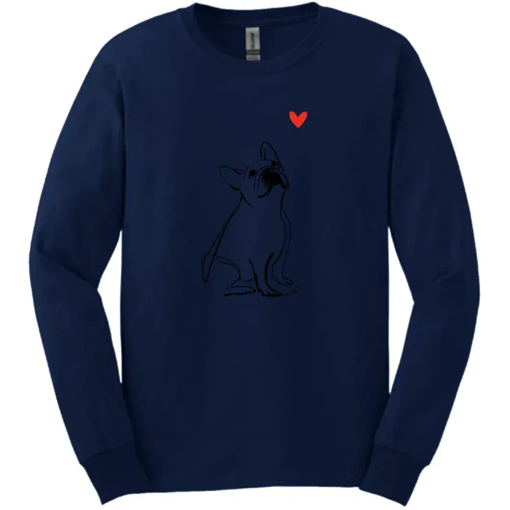 French Bulldog - Sketch Dog Long Sleeve Tee - Navy