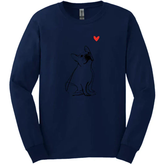 French Bulldog - Sketch Dog Long Sleeve Tee - Navy
