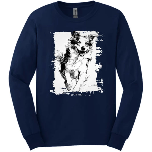 Australian Shepherd - Running Dog Long Sleeve Tee - Navy