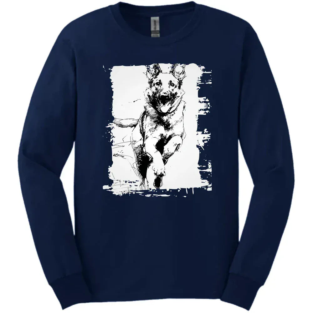Belgian Malinois - Running Dog Long Sleeve Tee - Navy