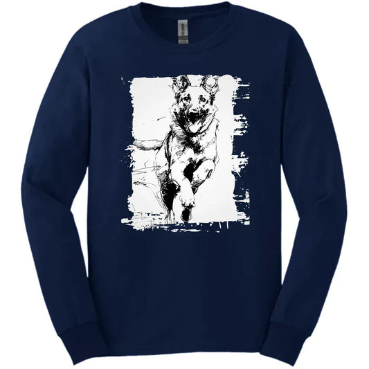 Belgian Malinois - Running Dog Long Sleeve Tee - Navy