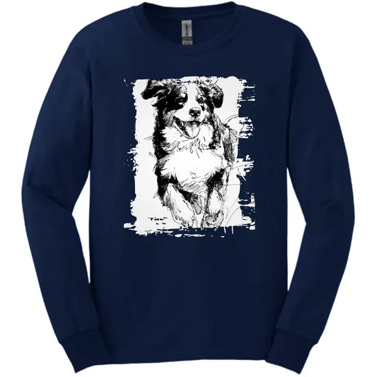 Bernese Mountain Dog - Running Dog Long Sleeve Tee - Navy