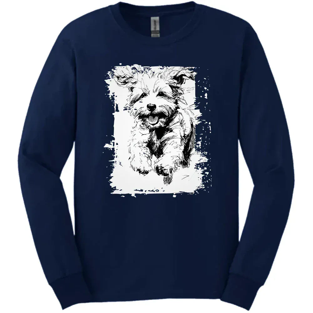 Bichon Frise - Running Dog Long Sleeve Tee - Navy