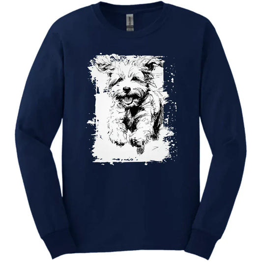 Bichon Frise - Running Dog Long Sleeve Tee - Navy