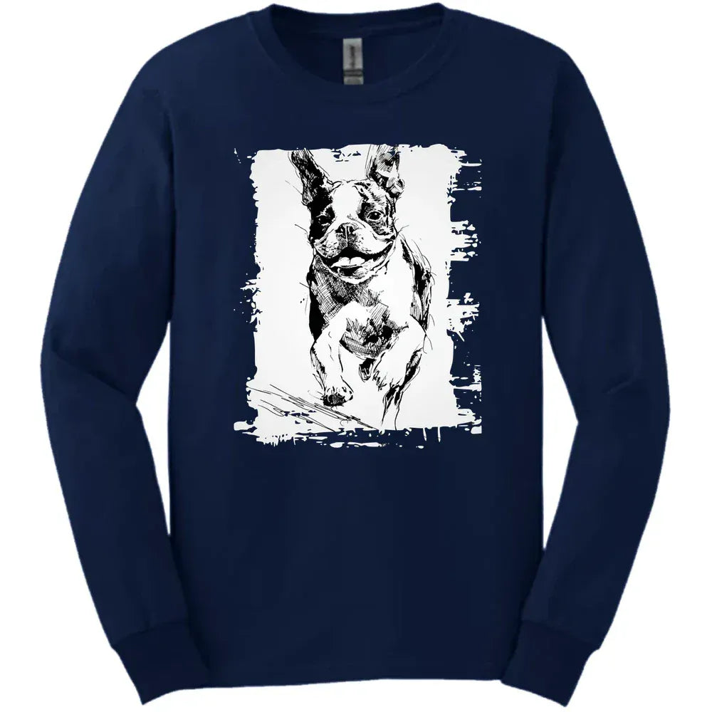 Boston Terrier - Running Dog Long Sleeve Tee - Navy