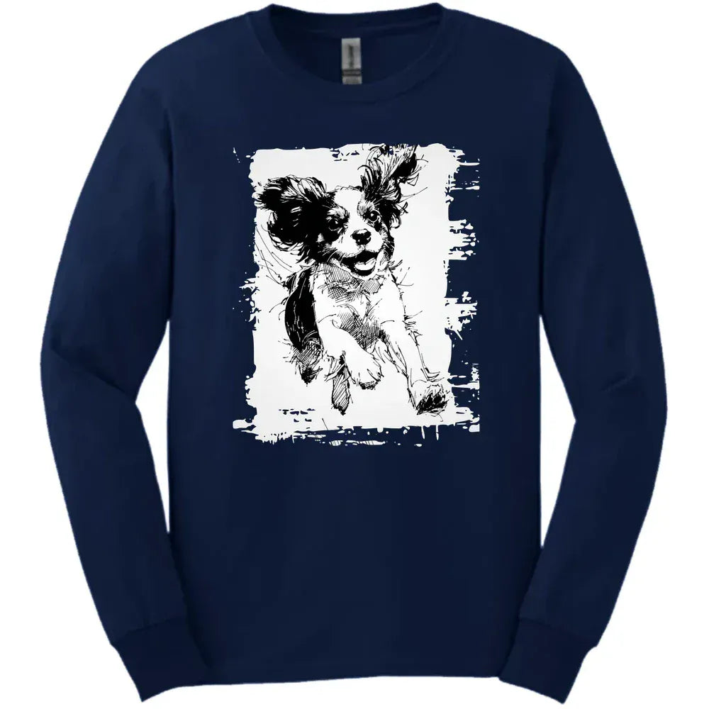 Cavalier King Charles Spaniel - Running Dog Long Sleeve Tee - Navy