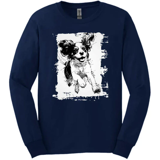 Cavalier King Charles Spaniel - Running Dog Long Sleeve Tee - Navy