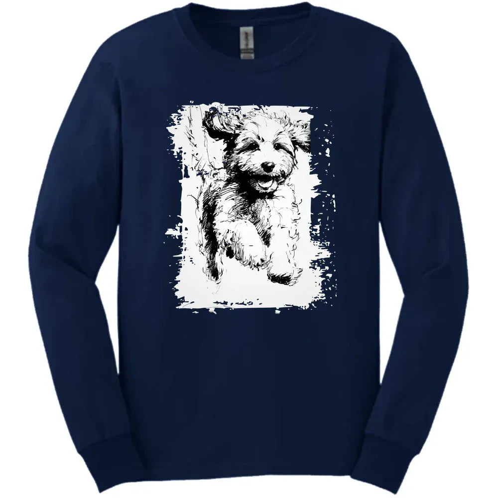 Cavapoo - Running Dog Long Sleeve Tee - Navy