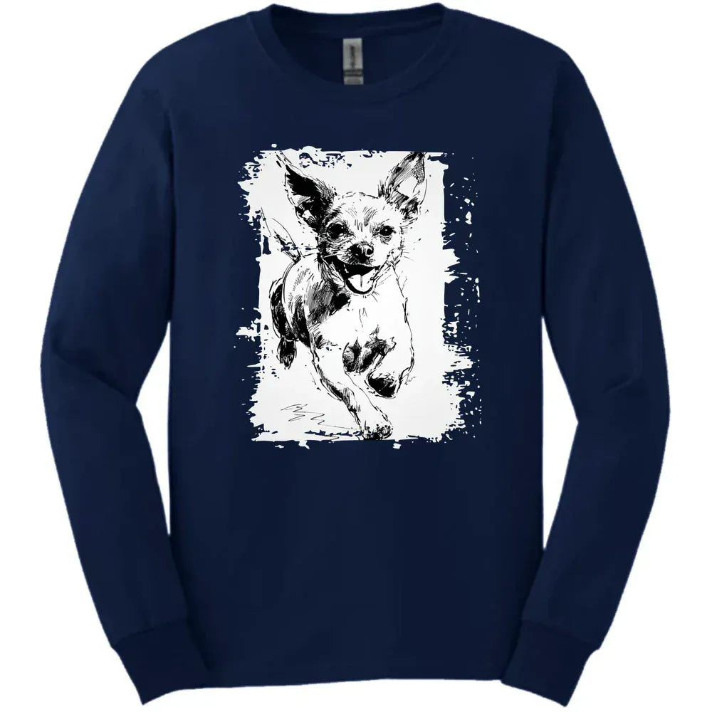 Chihuahua - Running Dog Long Sleeve Tee - Navy
