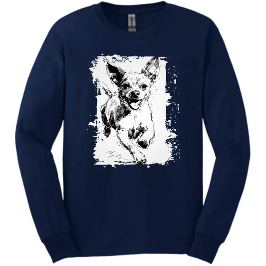 Chihuahua - Running Dog Long Sleeve Tee - Navy