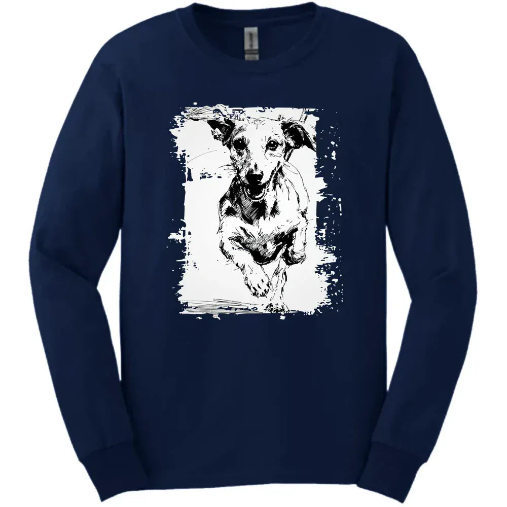 Dachshund - Running Dog Long Sleeve Tee - Navy