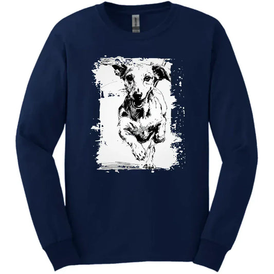 Dachshund - Running Dog Long Sleeve Tee - Navy
