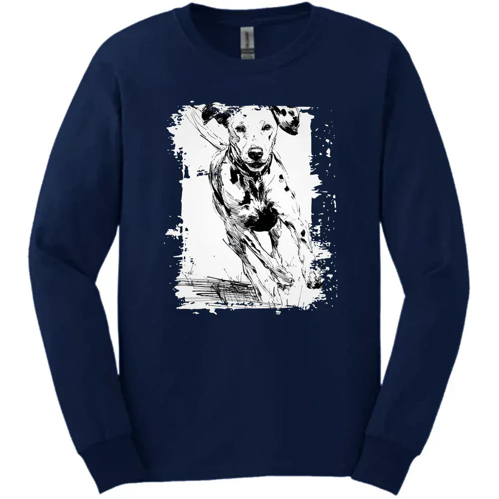 Dalmatian - Running Dog Long Sleeve Tee - Navy