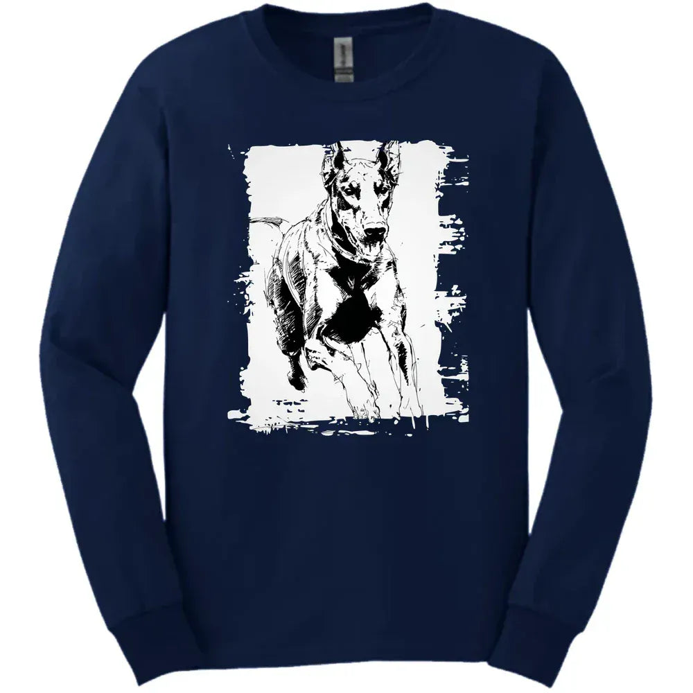 Doberman - Running Dog Long Sleeve Tee - Navy