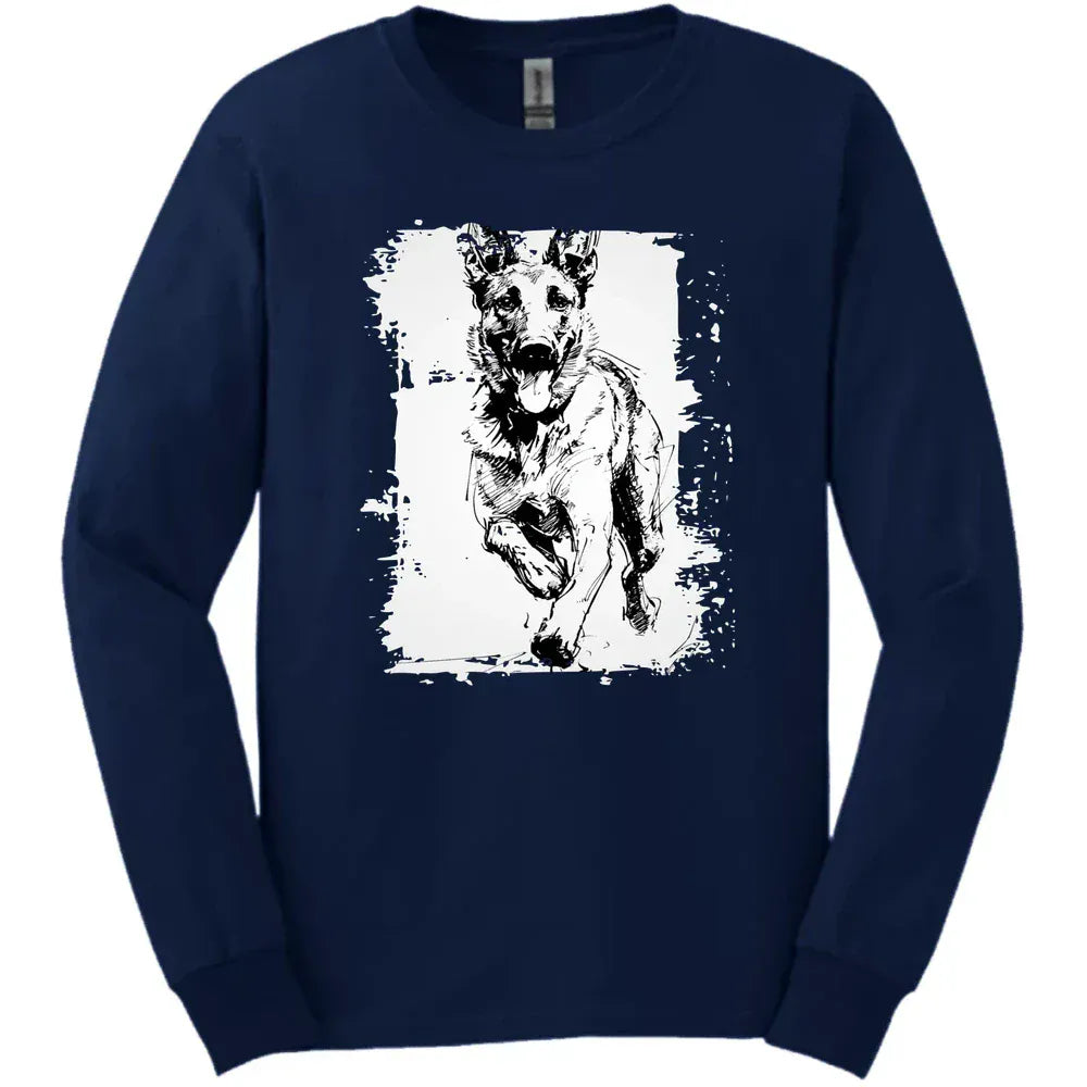 Dutch Shepherd - Running Dog Long Sleeve Tee - Navy
