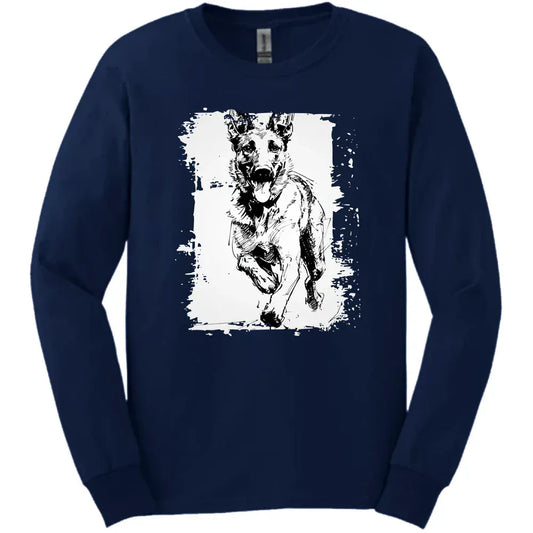 Dutch Shepherd - Running Dog Long Sleeve Tee - Navy
