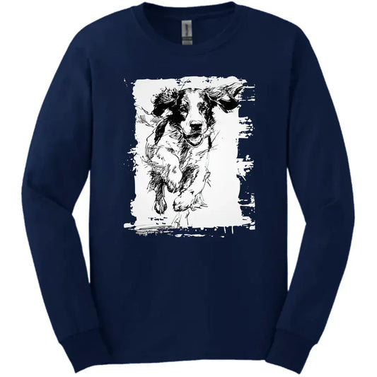 English Springer Spaniel - Running Dog Long Sleeve Tee - Navy