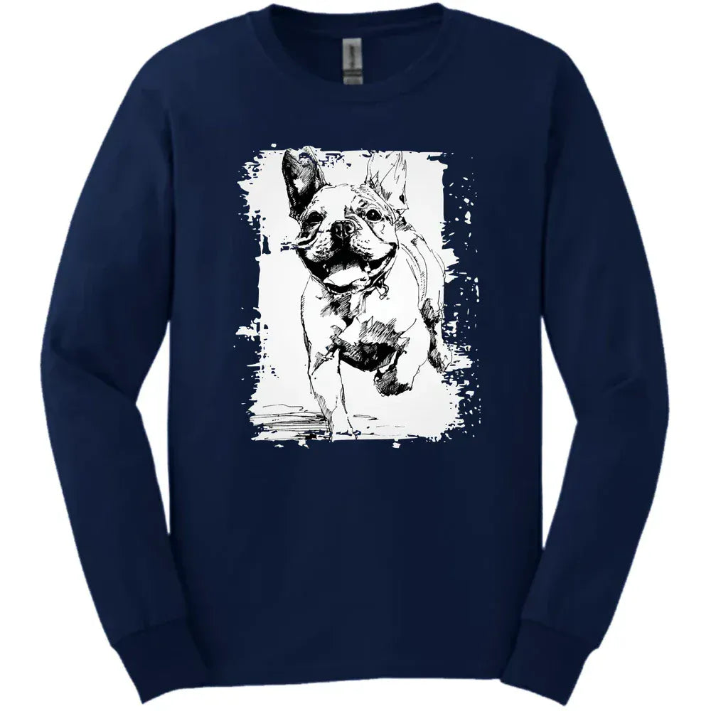 French Bulldog - Running Dog Long Sleeve Tee - Navy