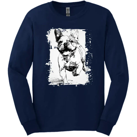 French Bulldog - Running Dog Long Sleeve Tee - Navy