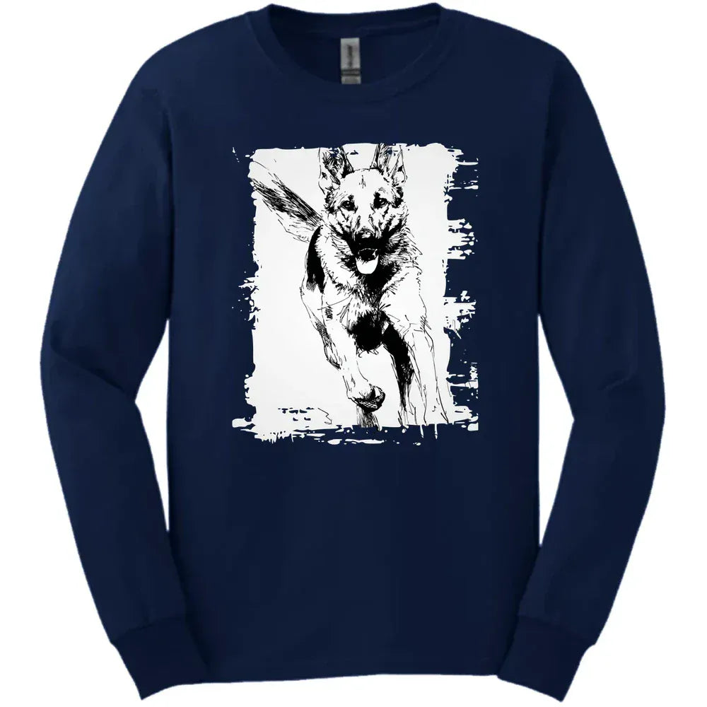 German Shepherd - Running Dog Long Sleeve Tee - Navy